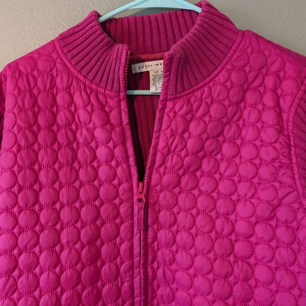 Peter Martin Pink Quilted Sweater Jacket Ribbed Long Sleeve Size XL - Picture 2 of 4